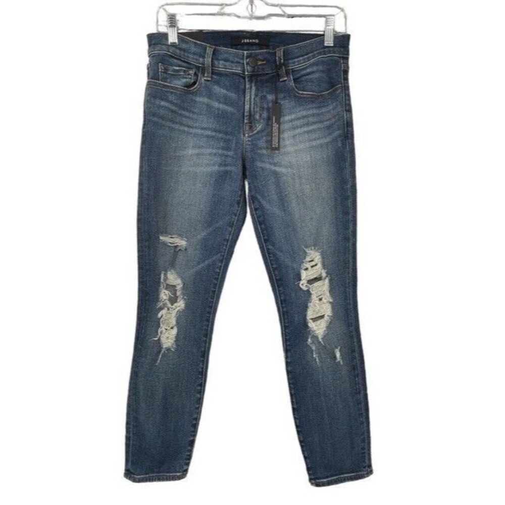 J Brand Jeans 9326 Sz. 29 Low Rise Medium Wash Crop Skinny Jeans Distressed NWT
